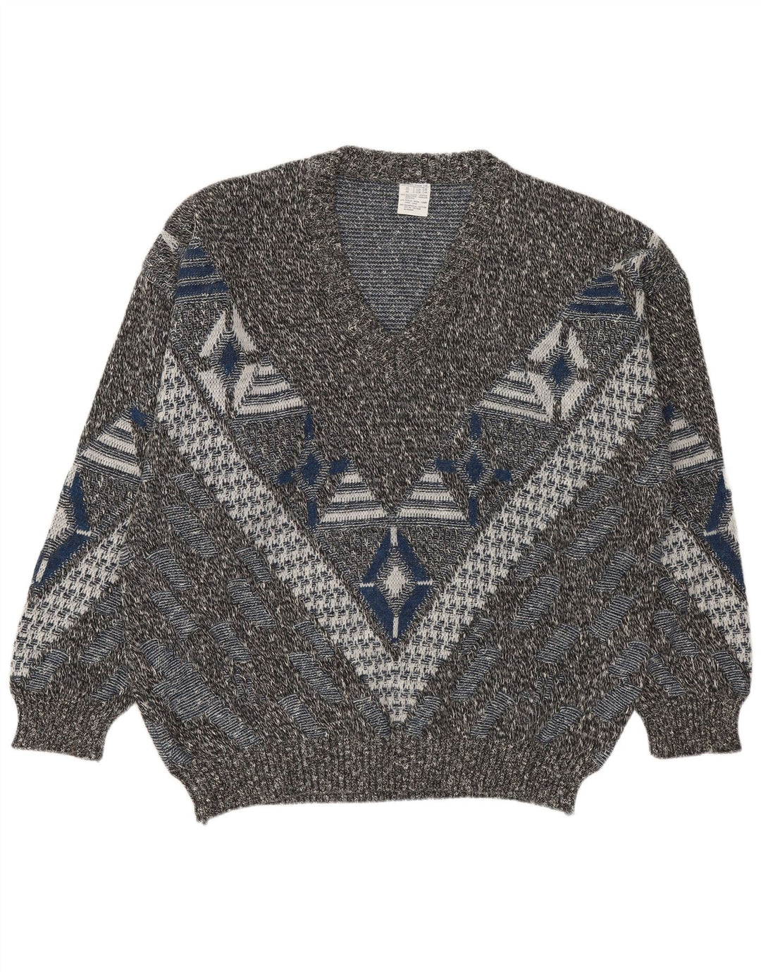 Suéter masculino VINTAGE com decote em V UK 46/48 2XL geométrico multicolorido