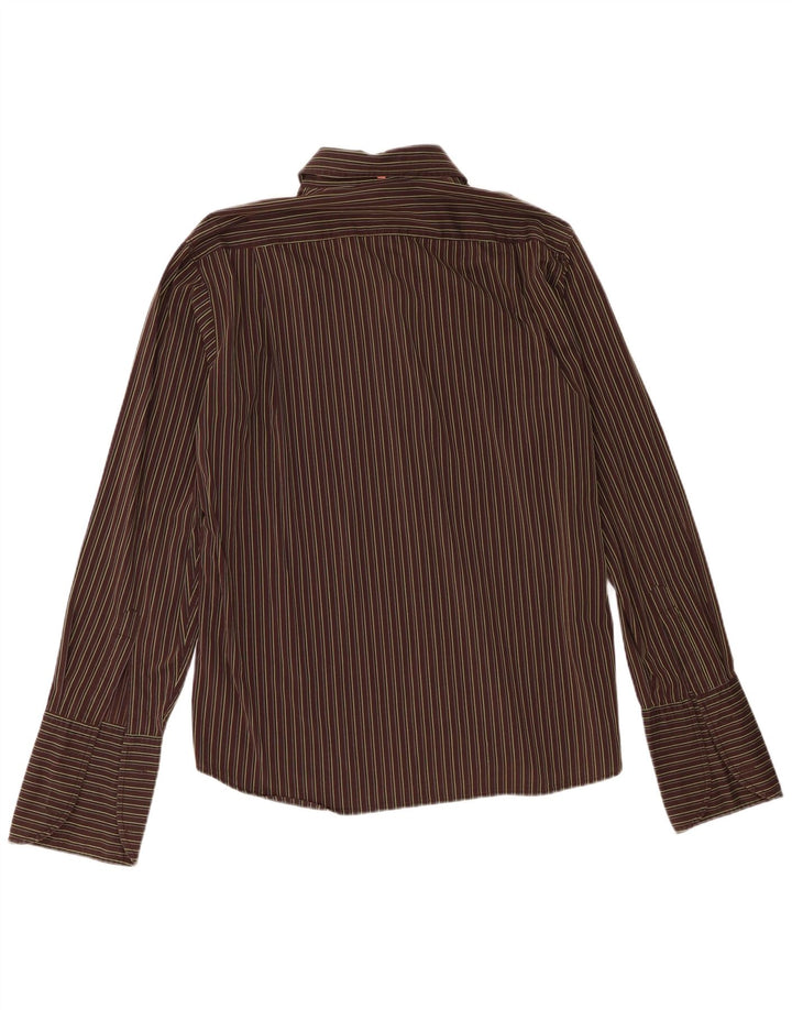 Camisa formal masculina Hugo Boss XL de algodão listrado marrom