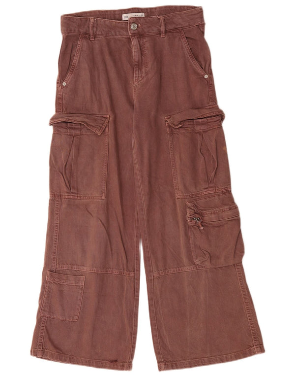 Zara Calças cargo largas para meninas 13-14 anos W30 L26 Marrom