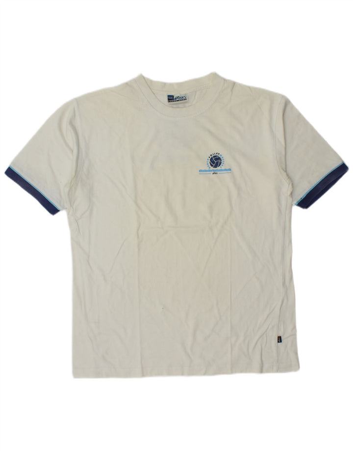 Camiseta gráfica masculina Asics Top grande algodão colorblock branco