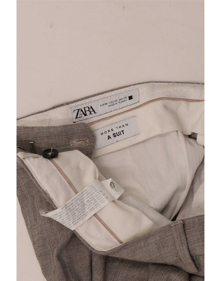 Zara Mens Straight Suit Calças EU 38 Pequeno W30 L32 Cinza Poliéster
