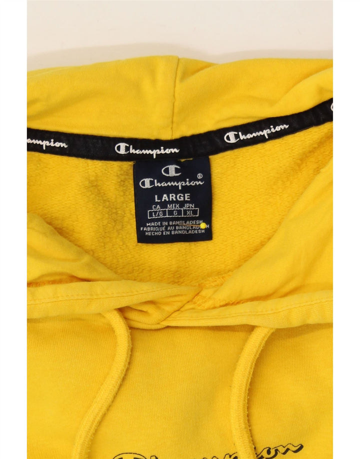 CHAMPION Mens Graphic Hoodie Jumper Large Yellow Cotton Vintage Champion and Second-Hand Champion from Messina Hembry 