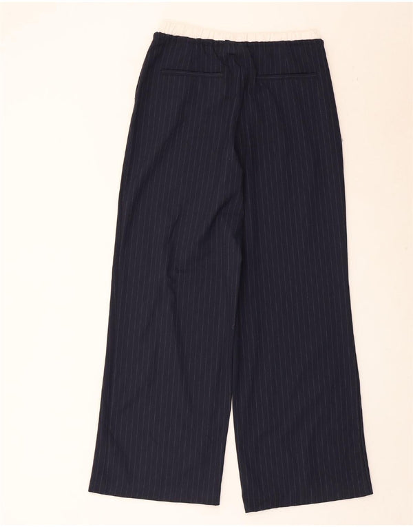 Zara Calça feminina cintura alta com perna larga XS azul marinho poliéster listrado
