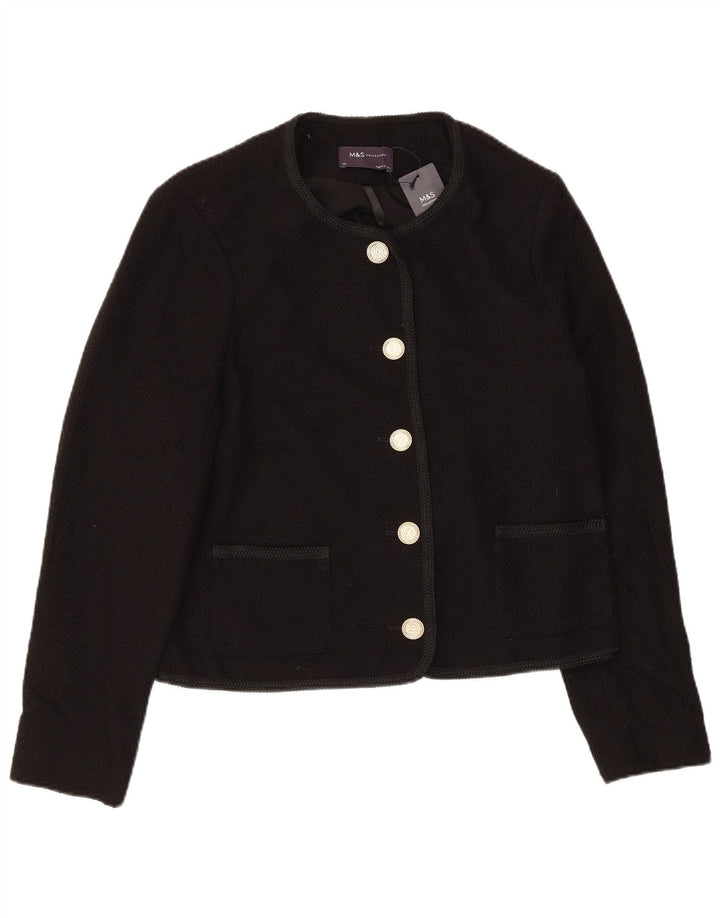 Jaqueta blazer feminina de 5 botões Marks & Spencer Reino Unido 14 grande algodão preto