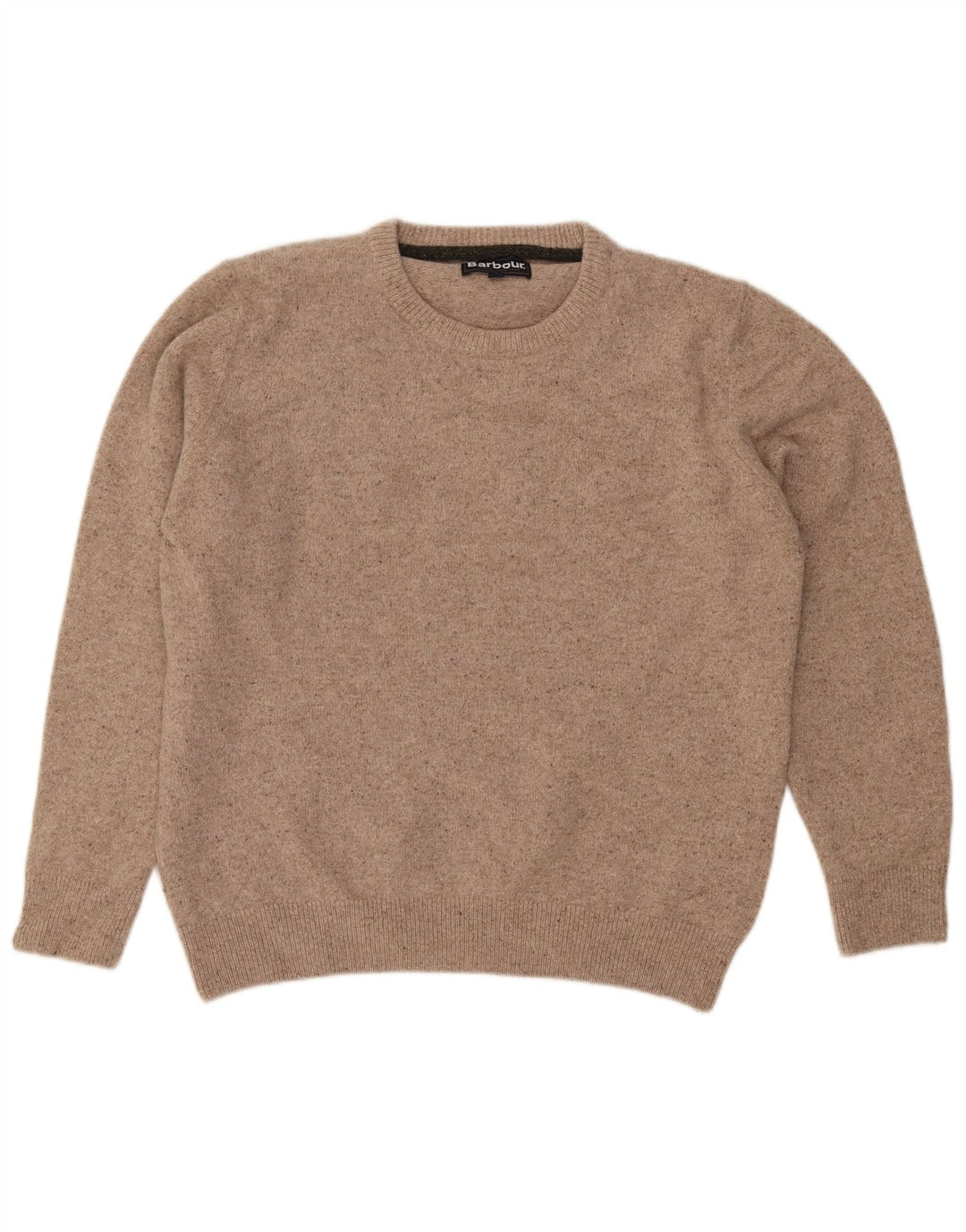 Suéter masculino Barbour com gola redonda, lã manchada bege grande