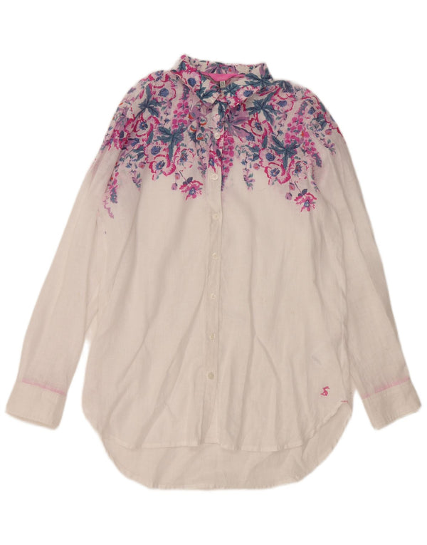 Camisa feminina Joules grande tamanho UK 8 pequena linho floral branco