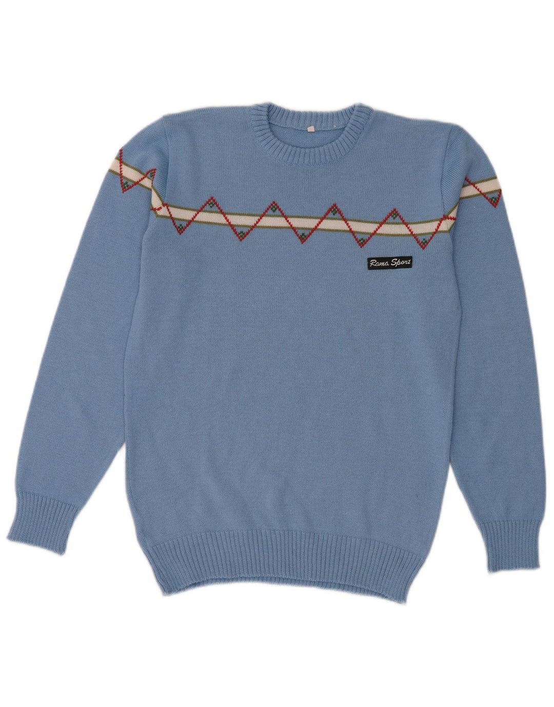 Suéter vintage masculino com gola redonda, lã geométrica pequena azul
