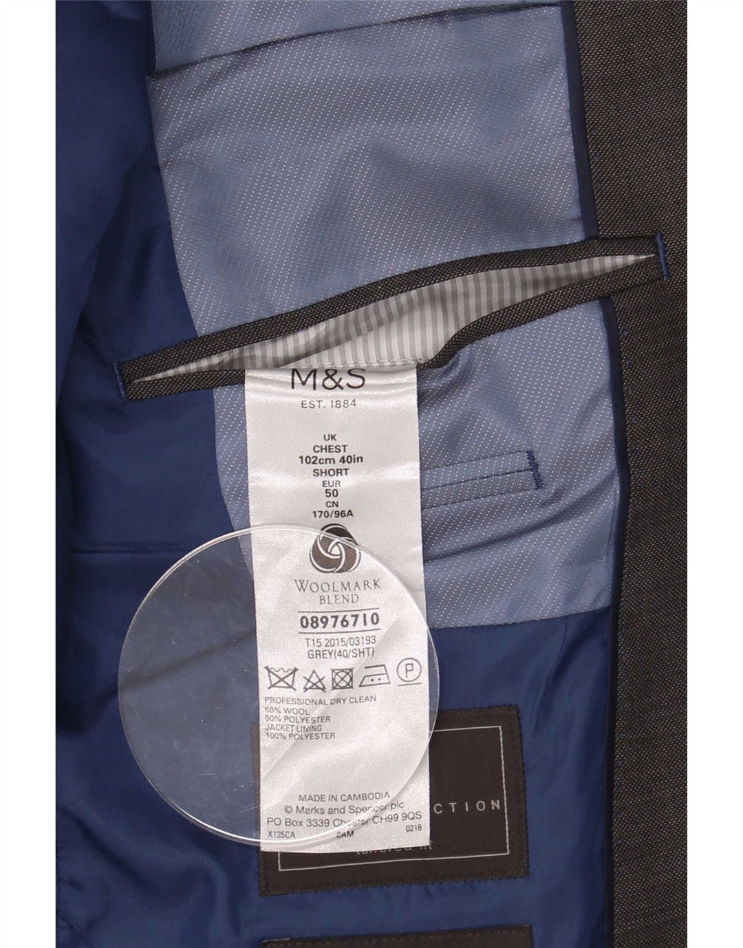 Jaqueta blazer masculina de 2 botões Marks & Spencer Reino Unido 40 lã cinza médio