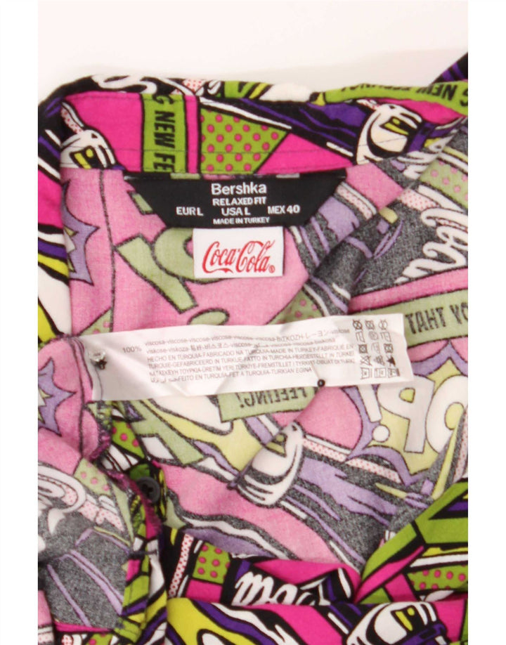 Camisa masculina Bershka com estampa abstrata de manga curta grande viscose rosa