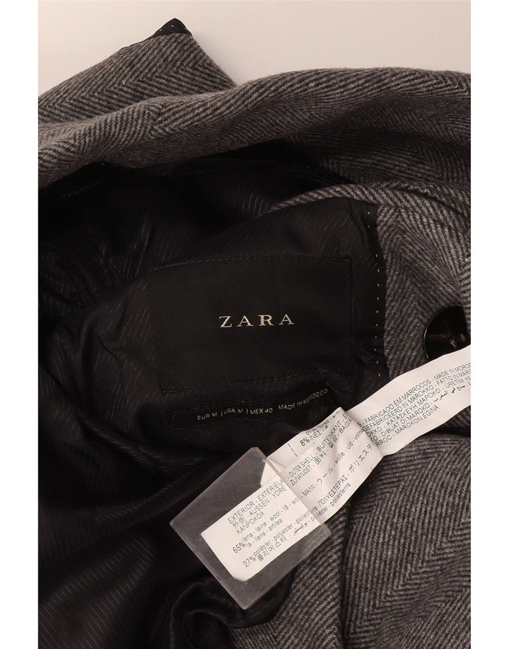 Casaco masculino Zara com peito duplo Reino Unido 38 lã espinha de peixe cinza médio