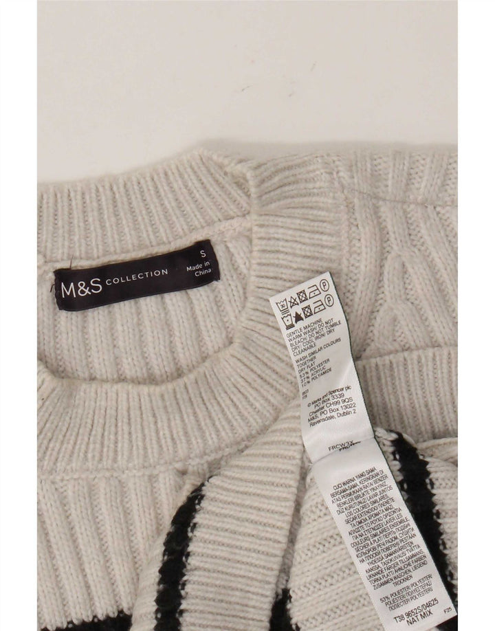 Suéter feminino Marks & Spencer com gola redonda, listrado branco pequeno, Reino Unido 10