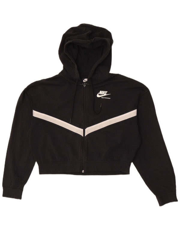 Suéter Nike Feminino Crop Oversized Zip Hoodie Reino Unido 10 Pequeno Bloco Colorido Preto