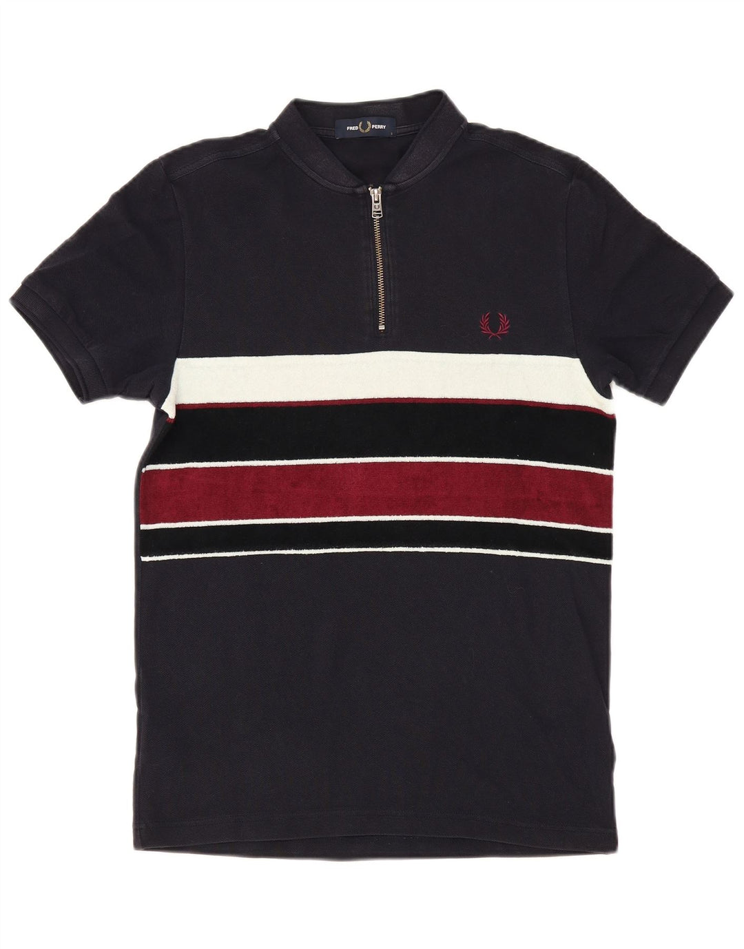 Camisa polo masculina Fred Perry pequena azul marinho de algodão colorblock