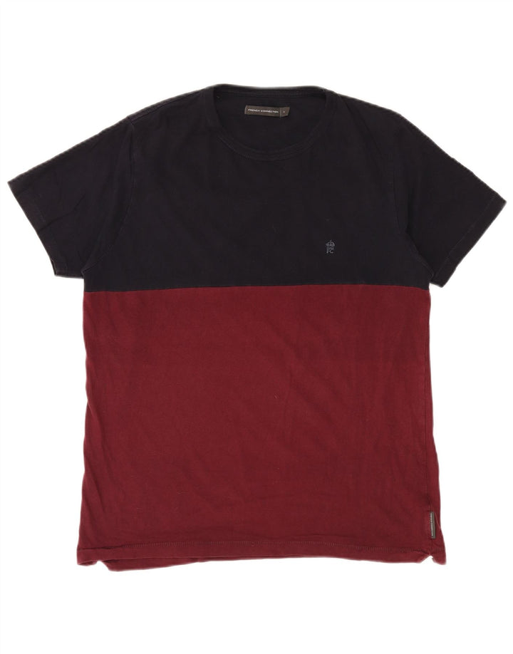 Camiseta masculina FRENCH CONNECTION grande bloco colorido Borgonha
