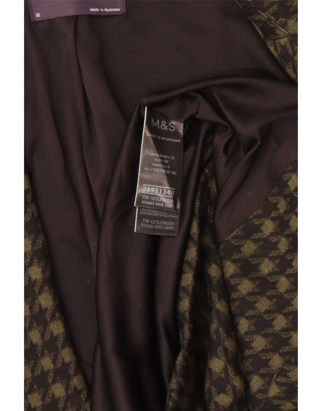 Jaqueta blazer aberta feminina Marks & Spencer Reino Unido 10 pequeno cáqui houndstooth
