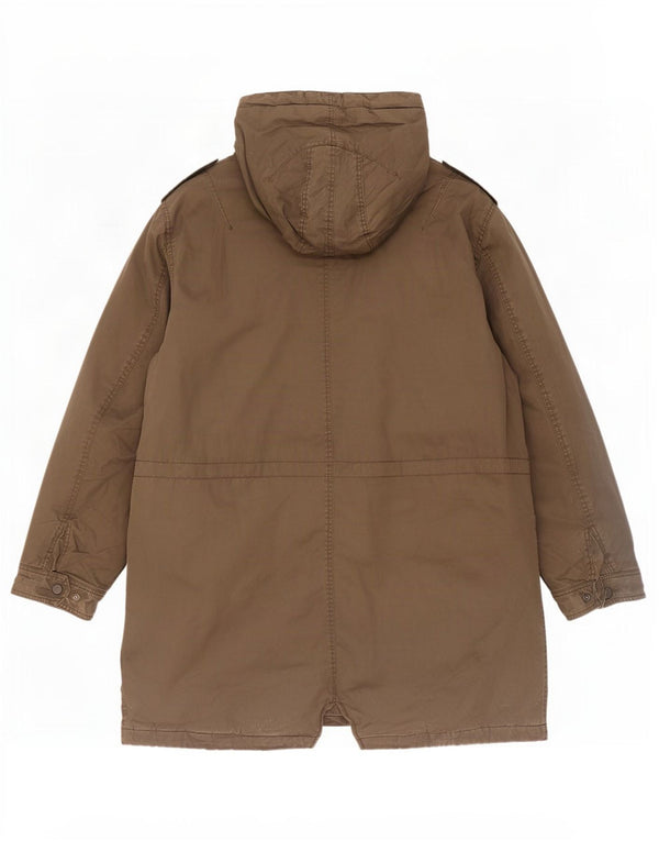 Jaqueta Parka masculina Zara com capuz UK 44 2XL algodão cáqui