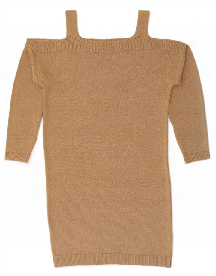 Vestido jumper feminino Massimo Dutti com ombro de fora Reino Unido 10 pequeno bege