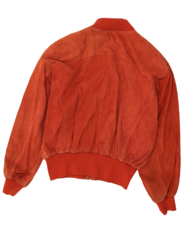Jaqueta bomber de camurça feminina vintage Reino Unido 16 grande laranja