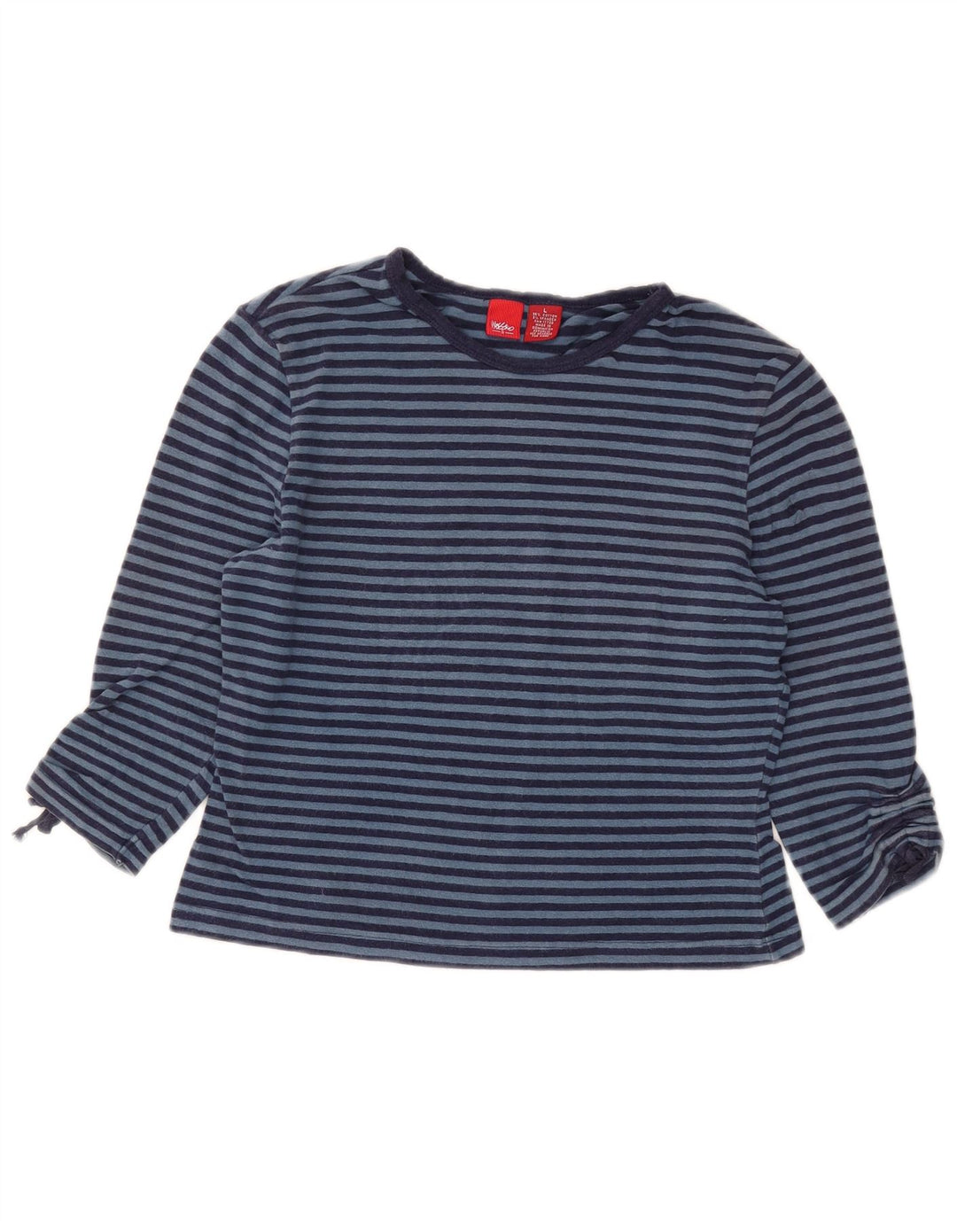 Top cropped feminino MOSSIMO manga 3/4 Reino Unido 14 grande algodão listrado azul