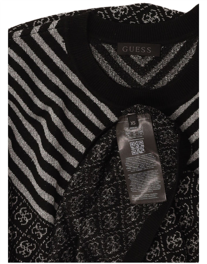 Suéter feminino GUESS com gola redonda UK 6 XS preto Chevron poliéster