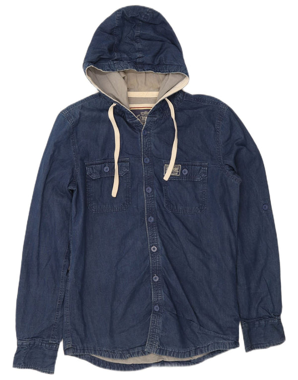 Camisa jeans masculina Superdry Lumberjack com capuz grande algodão azul