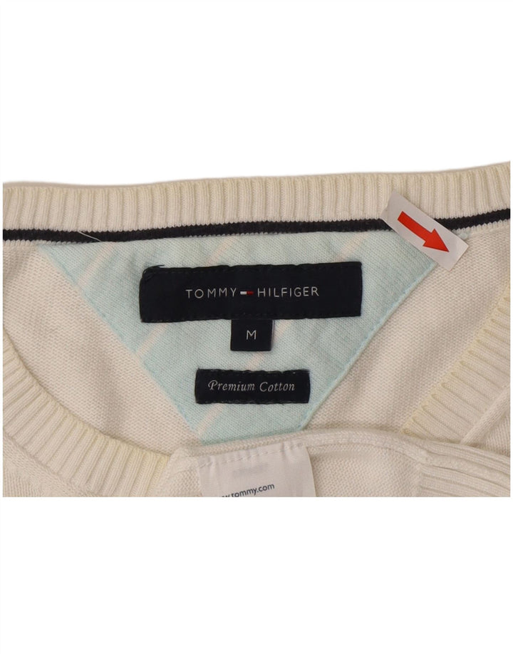 Suéter masculino Tommy Hilfiger com gola redonda, algodão branco médio