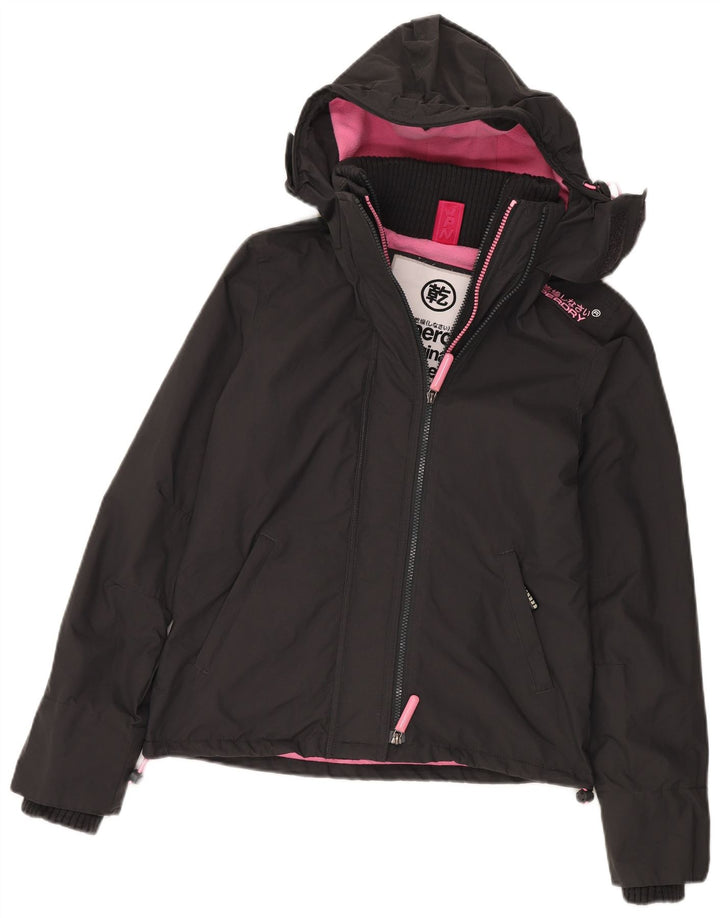 Jaqueta corta-vento feminina Superdry com capuz e blusão UK 10 pequeno cinza