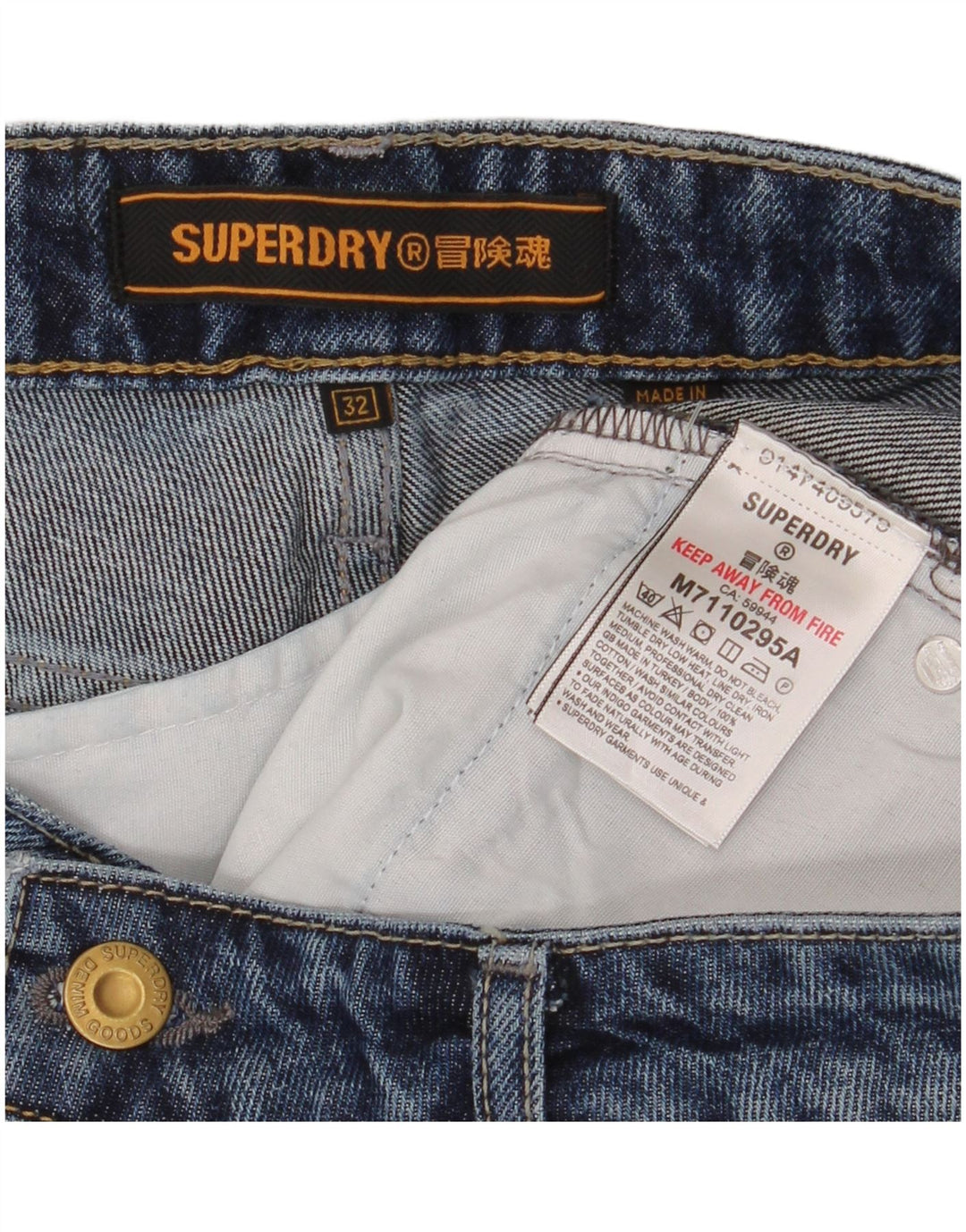 Shorts jeans masculino Superdry W32 algodão azul médio