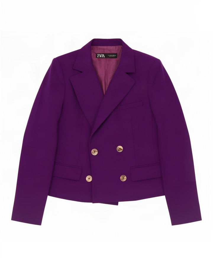 Jaqueta blazer feminina Zara com peito duplo Reino Unido 14 grande roxo