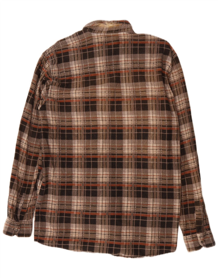 Camisa masculina de flanela do projeto europeu grande algodão xadrez marrom