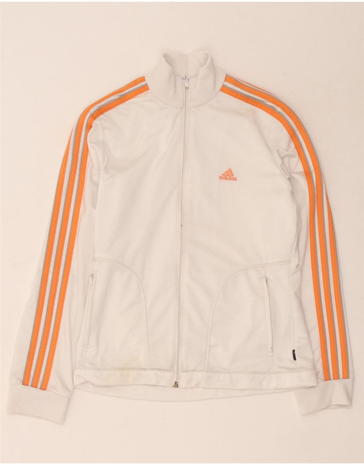 Adidas Womens Tracksuit Top Jacket UK 14 Médio Branco Poliéster