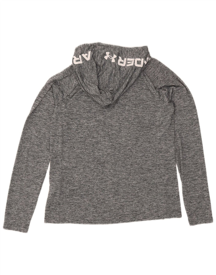 Camiseta masculina Under Armour com capuz gráfico manga comprida cinza médio manchado