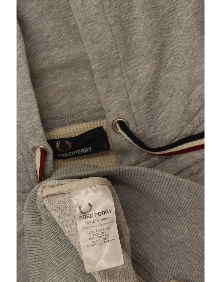 Fred Perry Suéter masculino com capuz e zíper grande algodão cinza