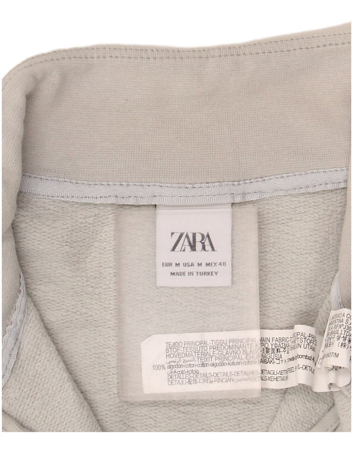 Moletom feminino Zara com zíper e gola alta, suéter UK 14 algodão cinza médio