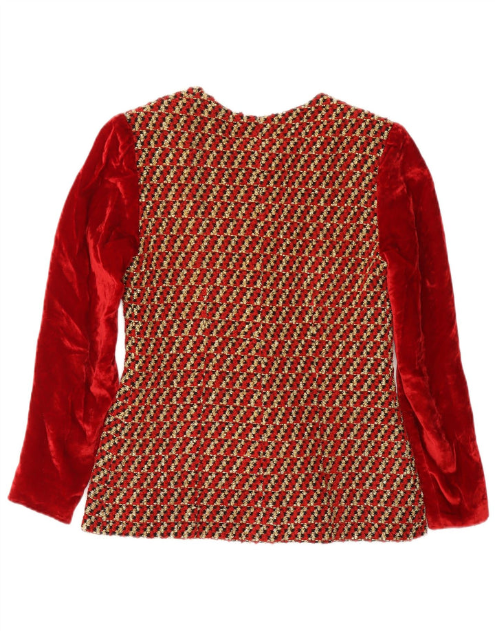 Jaqueta blazer de veludo feminina vintage com 4 botões Reino Unido 8 pequena listrada vermelha