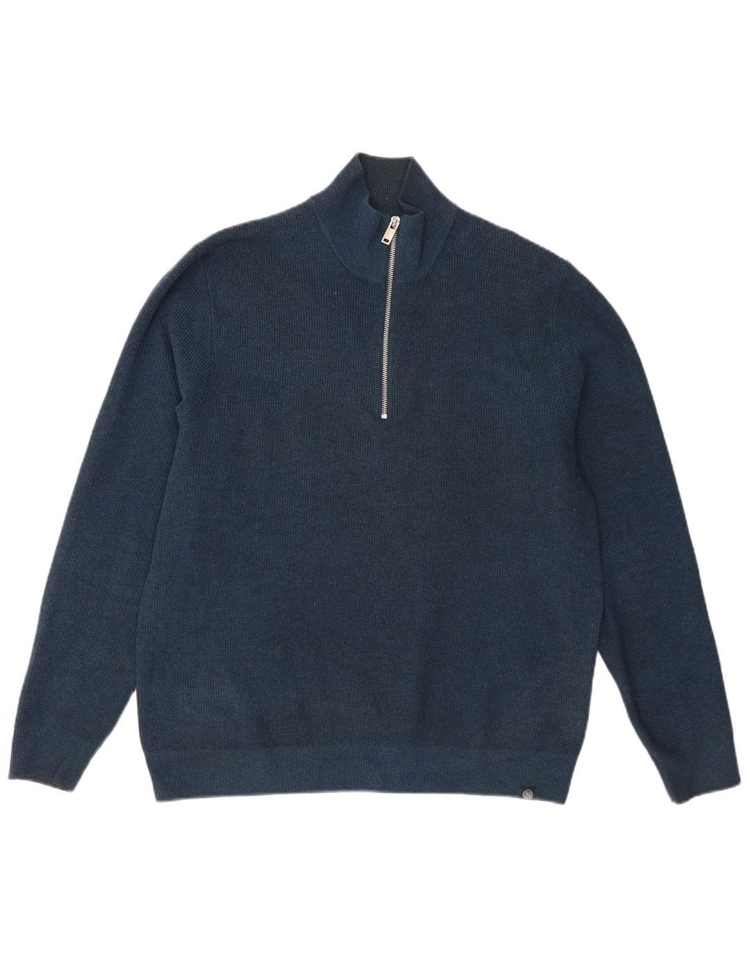 Suéter masculino Marks & Spencer com zíper e gola alta de algodão azul marinho