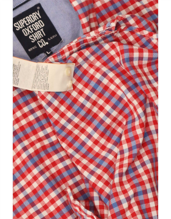 Camisa masculina Superdry de manga curta grande algodão vermelho guingão
