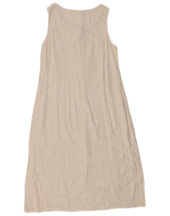 Vestido maxi feminino vintage sem mangas UK 14 grande linho branco