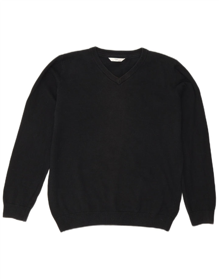 Suéter Marks & Spencer Boys com decote em V 13-14 anos algodão preto