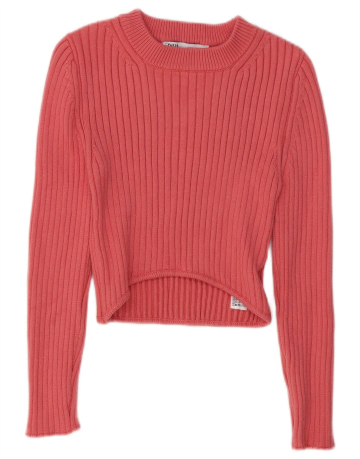 Top feminino Zara de manga comprida UK 14 grande viscose rosa