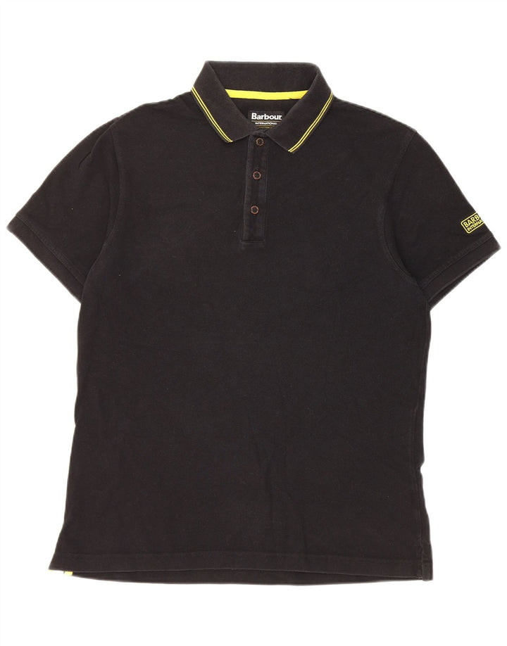 Camisa polo masculina Barbour de algodão listrado preto médio