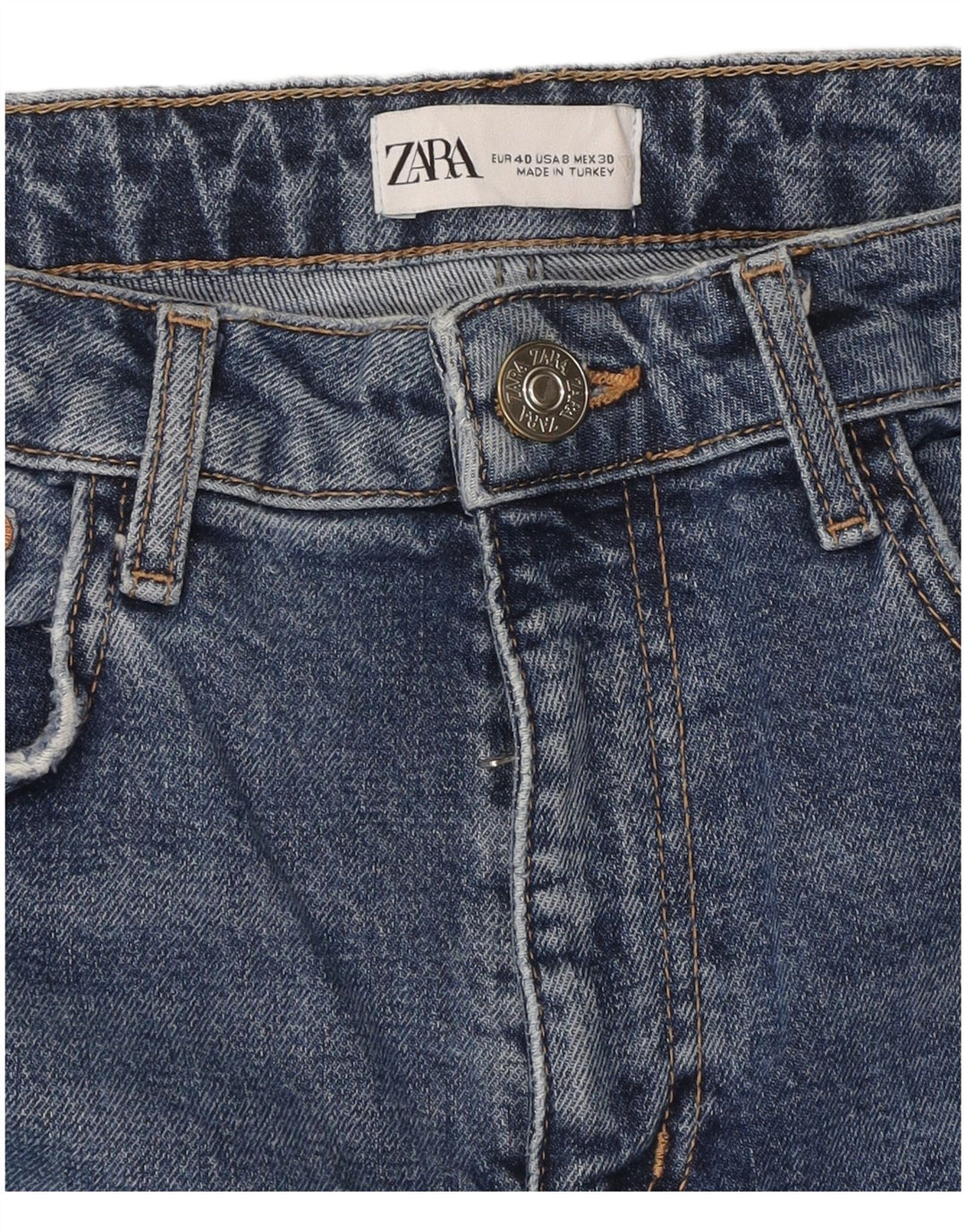 ZARA Jeans femininos desgastados slim EU 40 médio W30 L26 azul