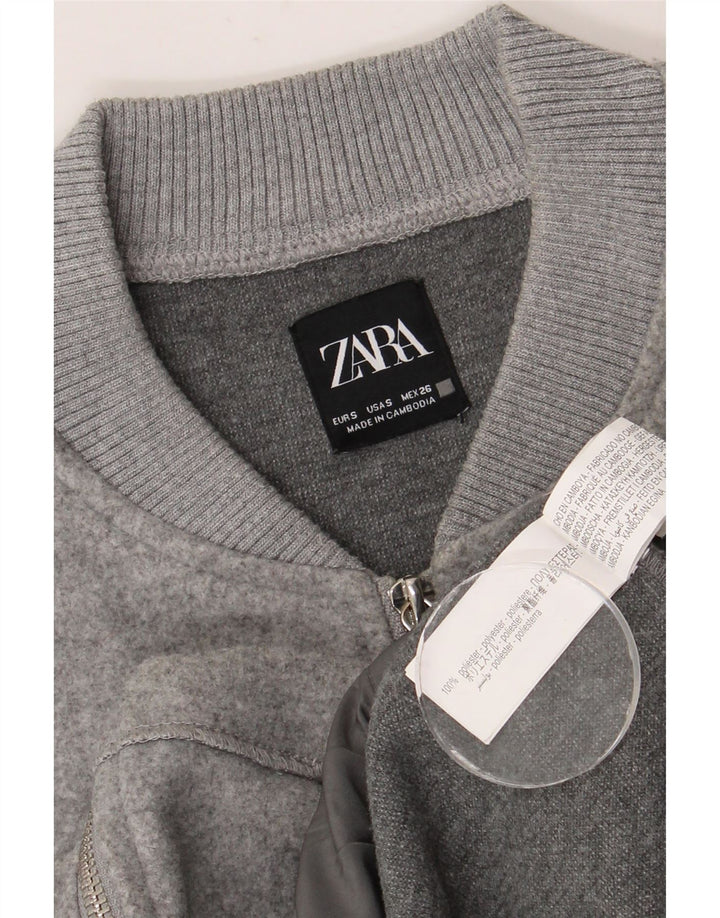 Zara Womens Crop Oversized Bomber Jacket UK 10 Pequeno Poliéster Cinza