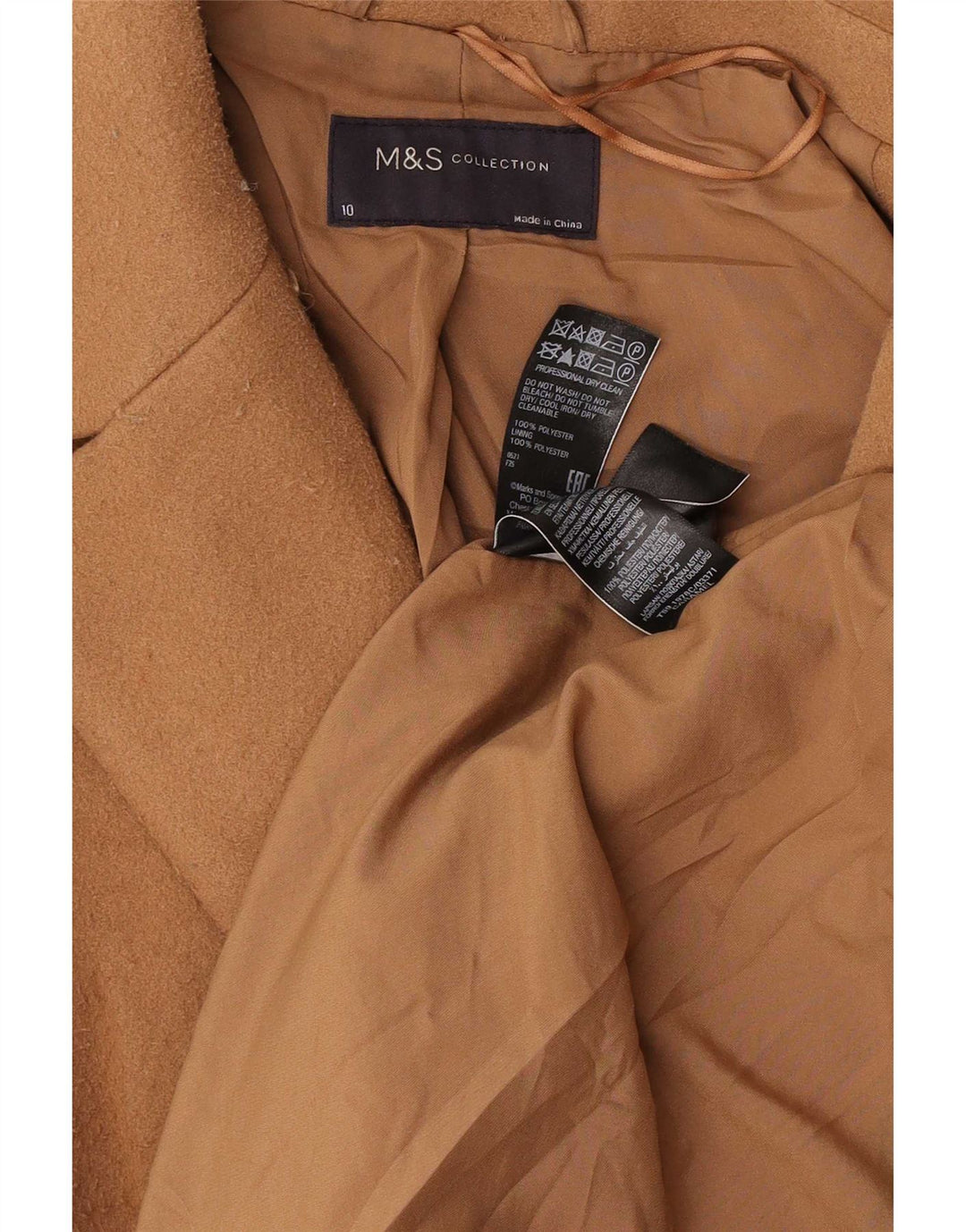 Sobretudo feminino Marks & Spencer grande tamanho UK 10 pequeno poliéster marrom