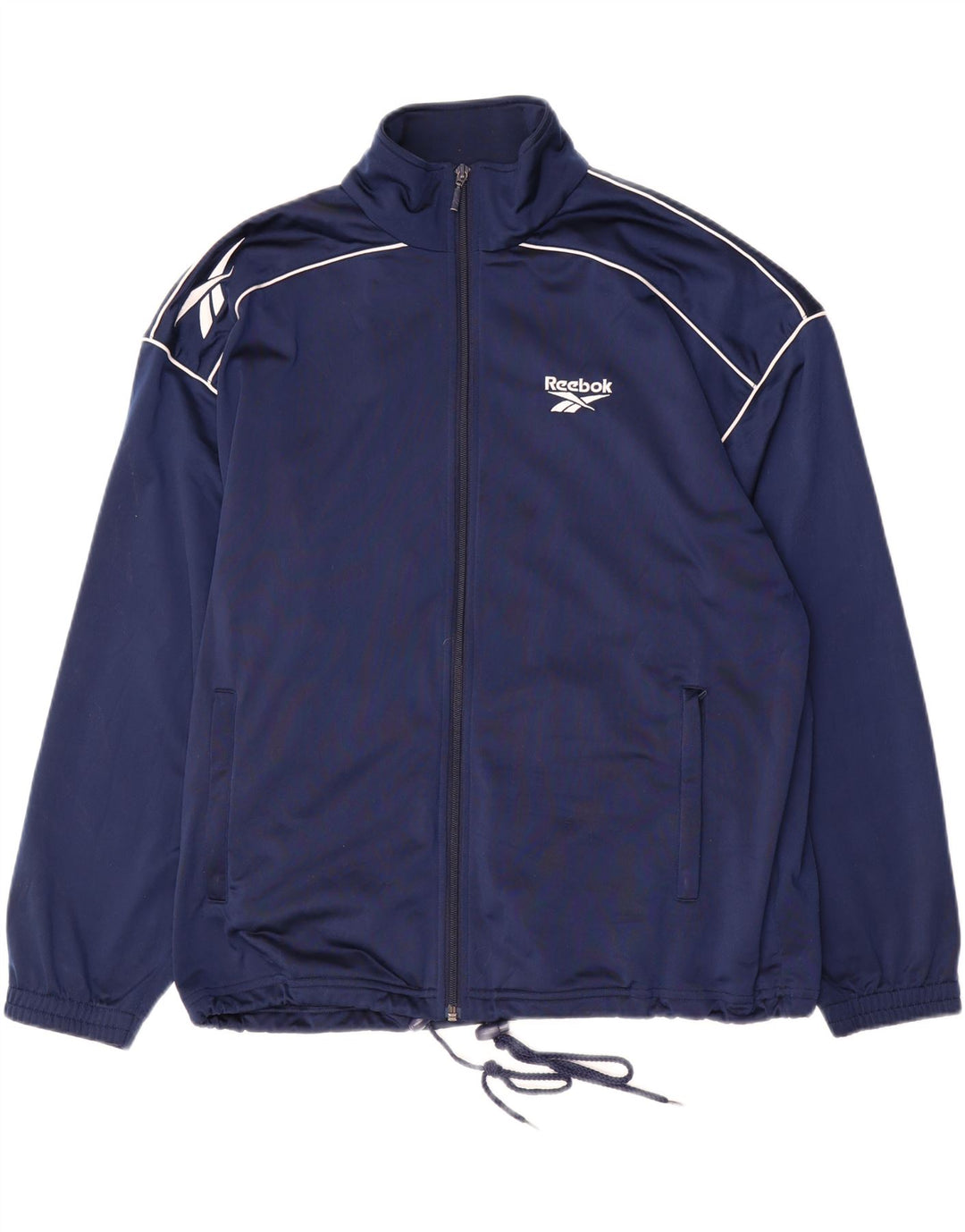REEBOK Mens Loose Fit Treino Top Jaqueta Pequena Azul Marinho Poliéster