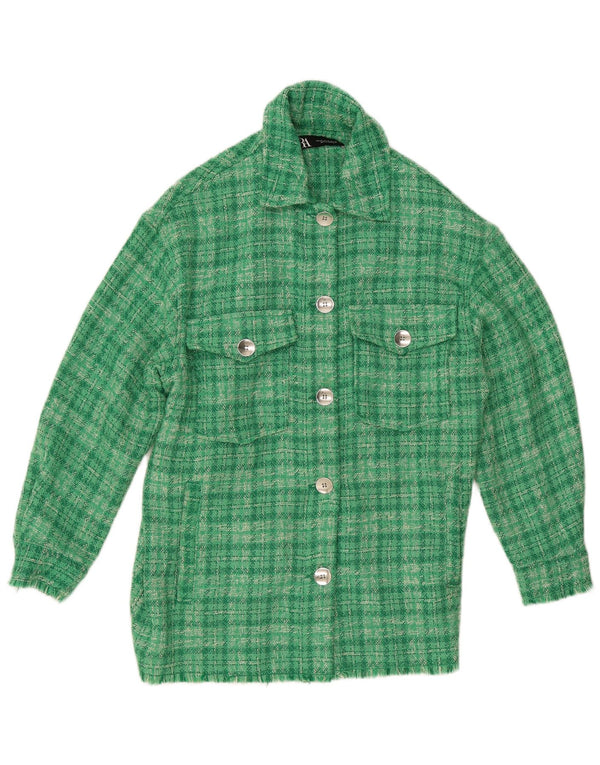 Jaqueta bomber oversized feminina Zara UK 6 XS poliéster xadrez verde