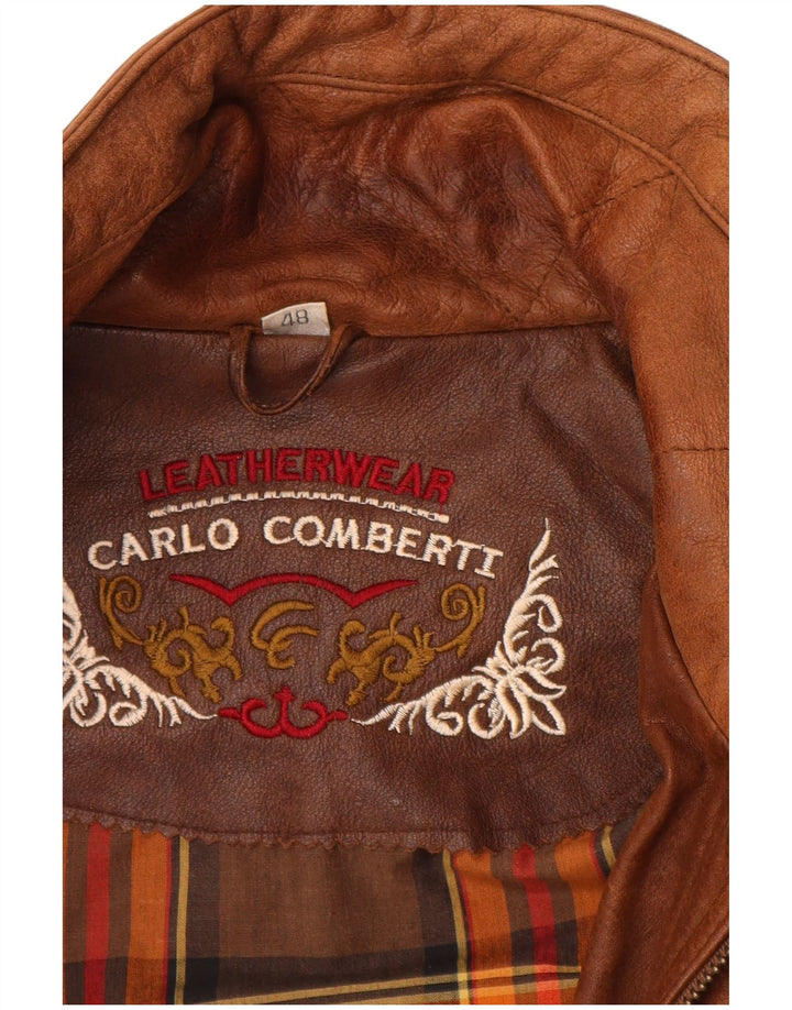 Jaqueta de couro masculina CARLO COMBERTI IT 48 couro marrom médio