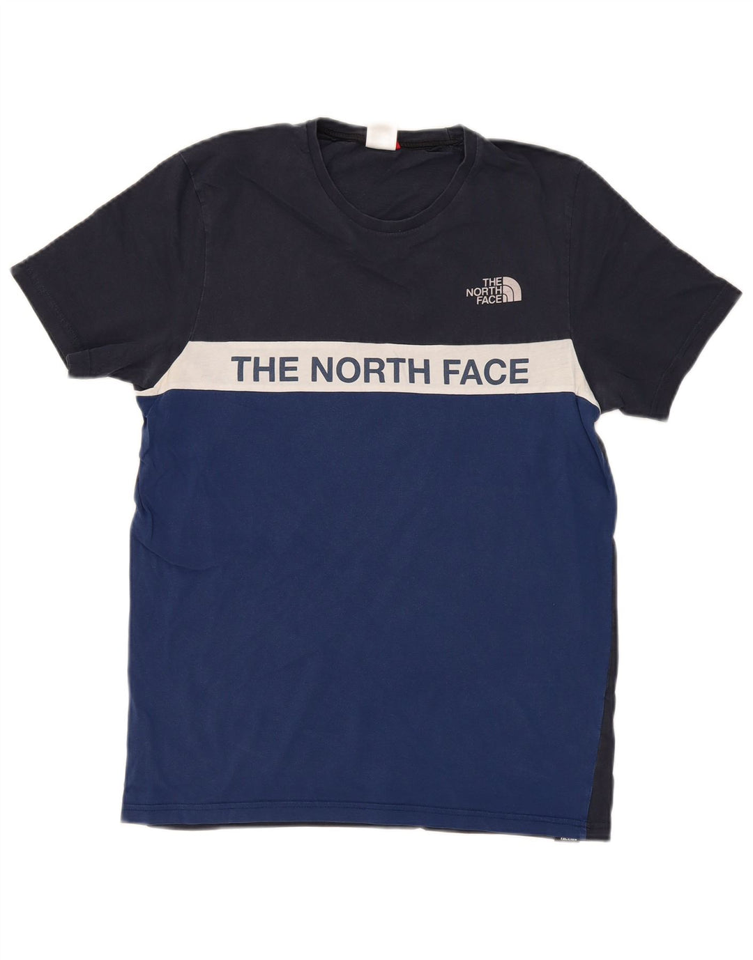 Camiseta gráfica masculina THE NORTH FACE top pequeno azul colorblock algodão