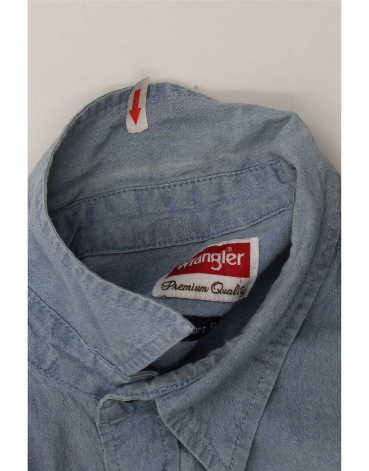 Camisa jeans masculina Wrangler grande algodão azul
