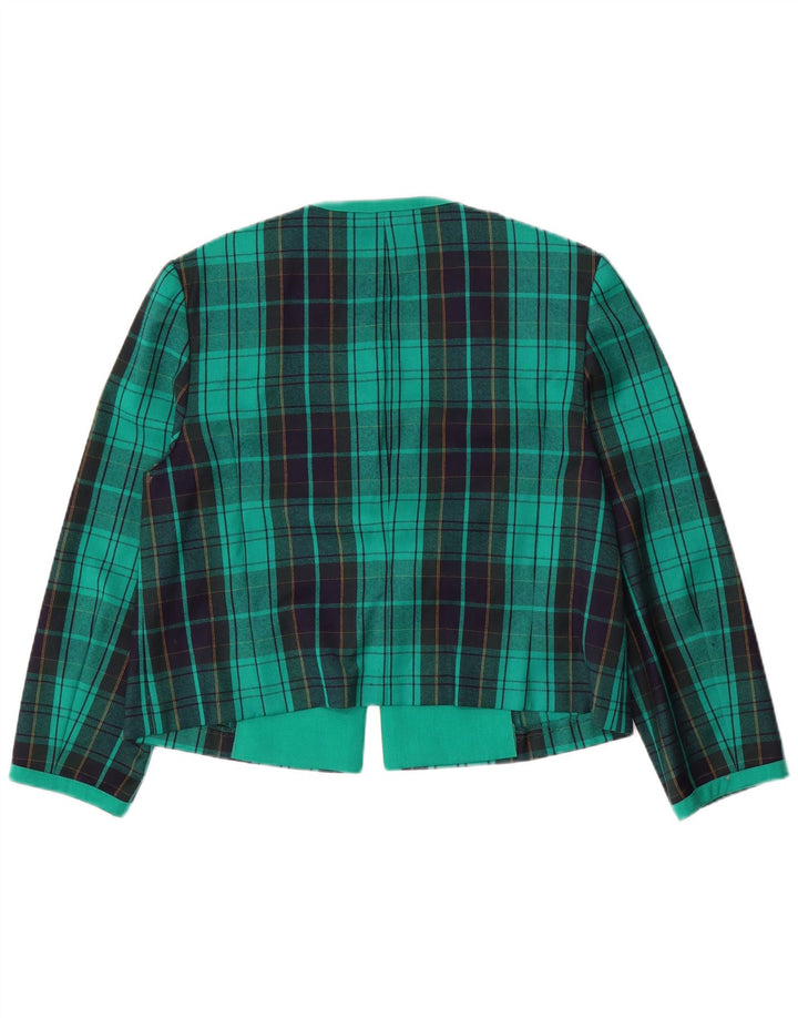 Jaqueta Blazer Feminina Fink Reino Unido 18 XL Verde Xadrez Lã Virgem